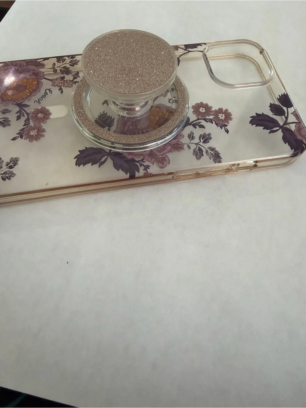 Floral Clear Phone Case with Rose Gold Ring Grip